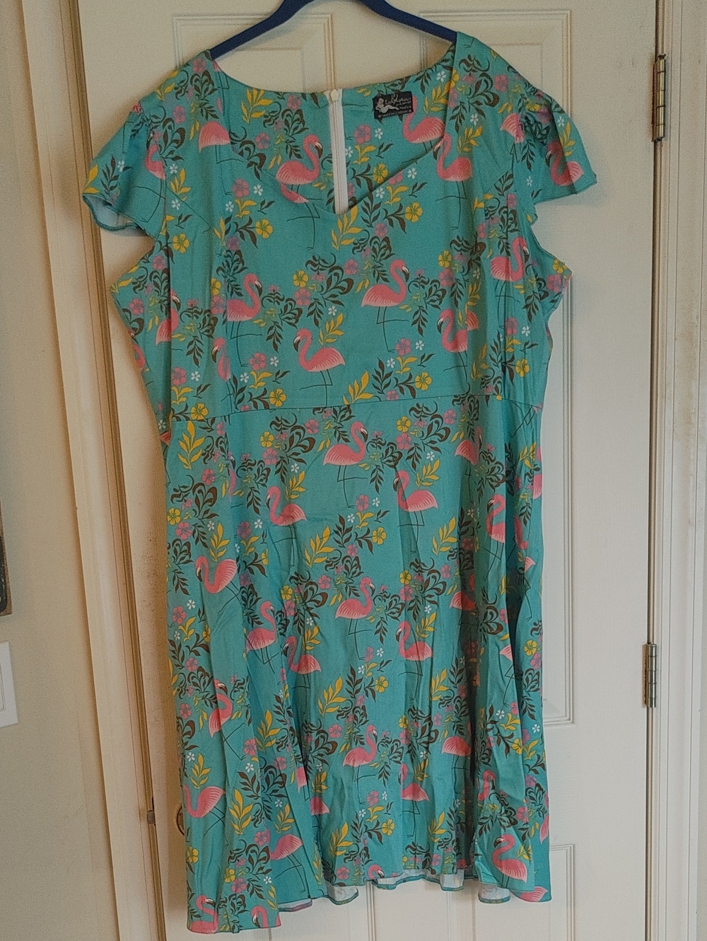 Turquoise Flamingo Print Summer Dress